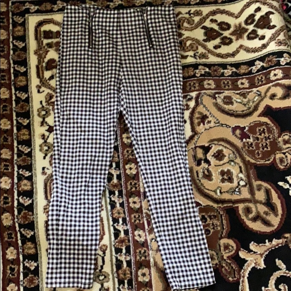 Gingham double zip cropped pants